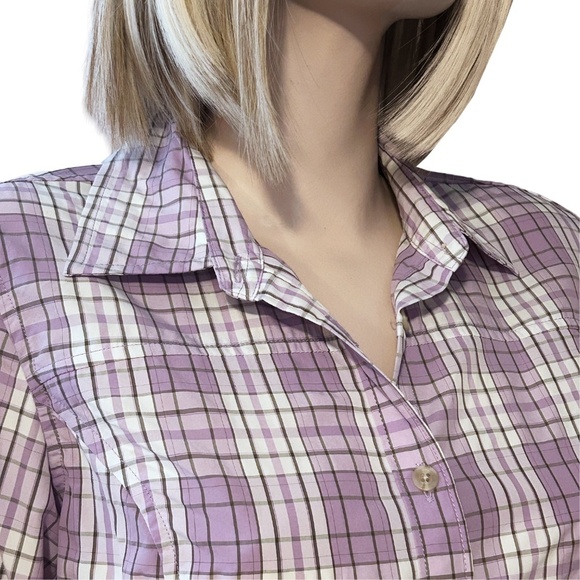 LL Bean Utility Shirt Top Blouse Nylon Fishing Hunting Hiking Lavender Plaid - Picture 6 of 15